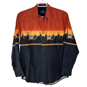 Vintage Roper Shirt Mens Large Black Orange Western Rodeo‎ Cowboy Button Up 90s